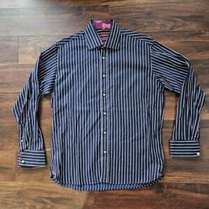 Luciano Visconti Men's Shirt Navy/White Striped Long Sleeve - size L